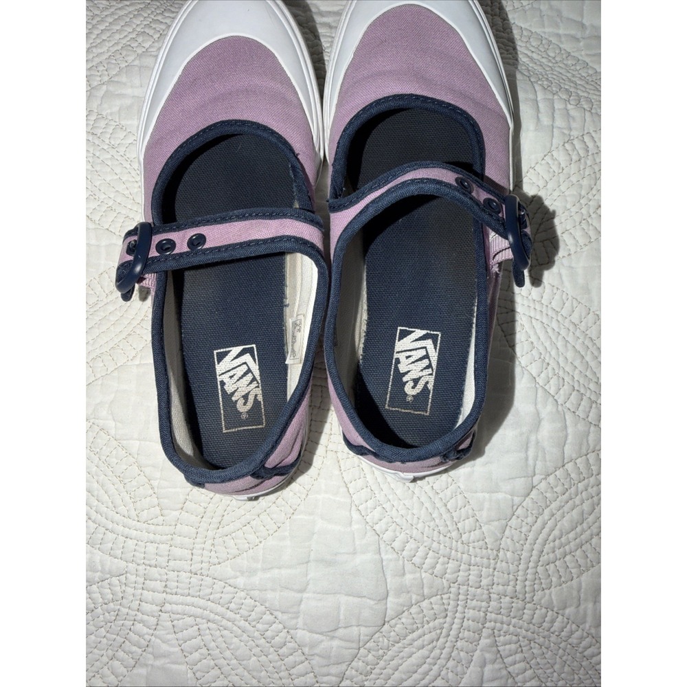 Vans Mary Jane Kids Size 2.5 Lavender Purple Navy Blue Canvas‎ Buckle Shoes - Picture 6 of 10